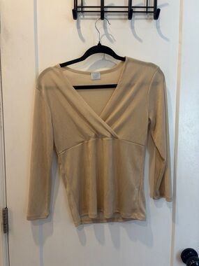 Vintage Beige V-Neck Long Sleeve Top
